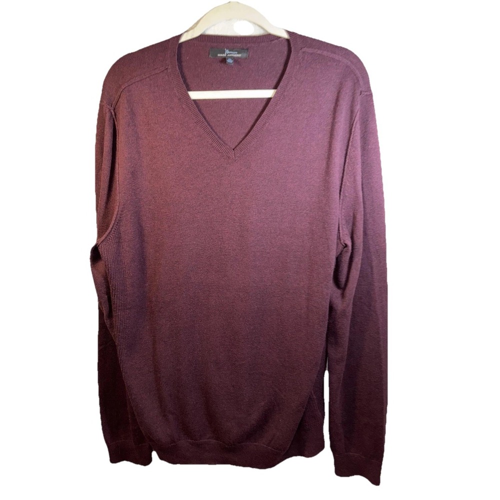 Marc Anthony Sweater Mens XL Burgundy V Neck Pullover Lightweight Cashmere Blend - Picture 1 of 10